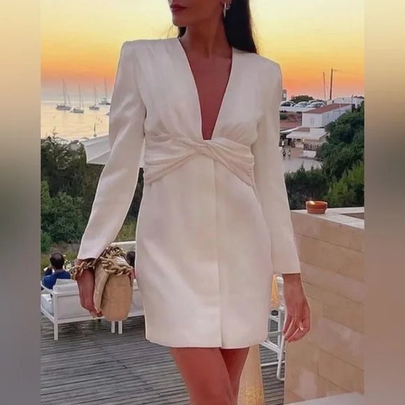 Zara Dresses Zara White Draped Blazer Jacket Dress Poshmark